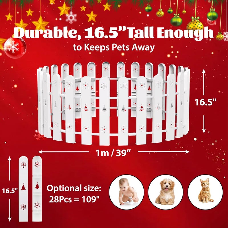 DEROFIT Christmas Tree Fences: 28 Pieces 16.5" Tall White DIY Christmas Tree Gate Picket Fence Border for Xmas Holiday Party Decoration - 4.6 x 16.5 Inches Decorative Plastic Tree Barrier - Image 3